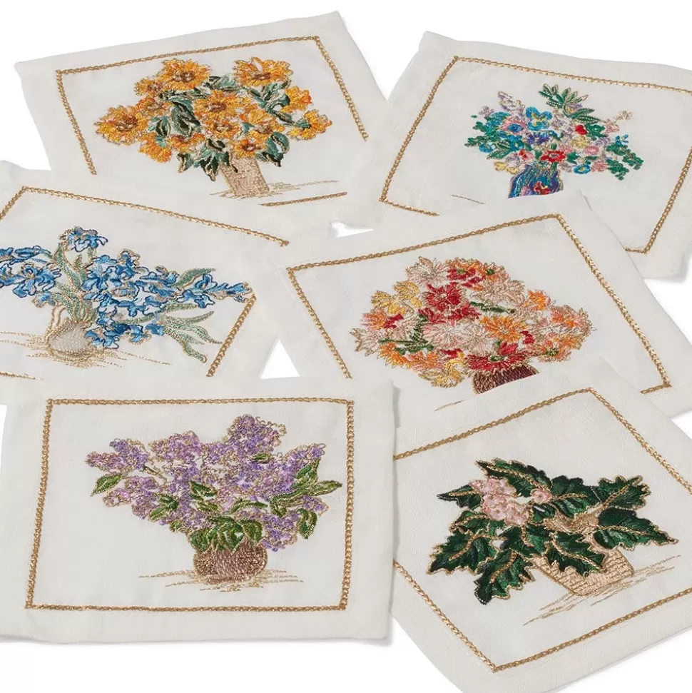 Tableware*The Met Store Kim Seybert Embroidered Bouquets Linen Cocktail Napkin Set