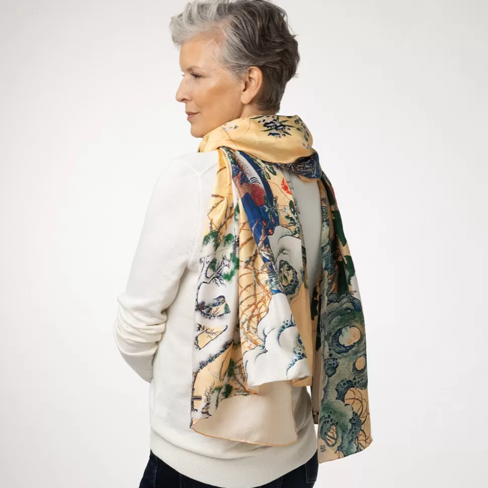 Scarves & Wraps*The Met Store Momoyama Cranes and Flowers Oversize Silk Shawl